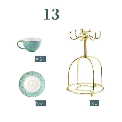 Elegant European Bone China Coffee and Tea Set with Chic Ceramic Teapot