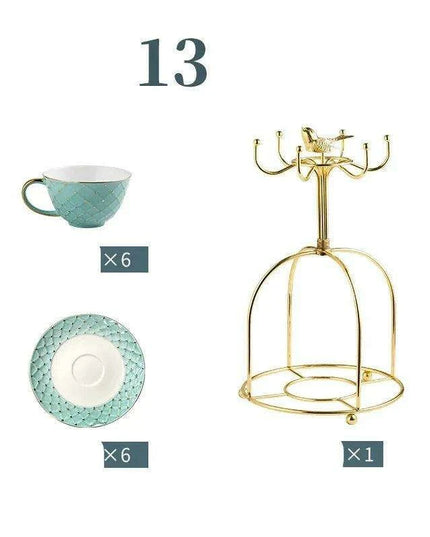 Elegant European Bone China Coffee and Tea Set with Chic Ceramic Teapot