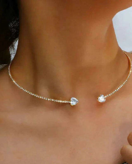 Sparkling Heart-Shaped Open Collar Choker Necklace for Women - Chic and Stylish Jewelry Accessory