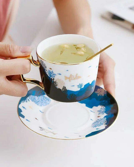 Luxurious Gold-Accented European Ceramic Coffee and Tea Set - Elegant 4-Piece Gift Collection