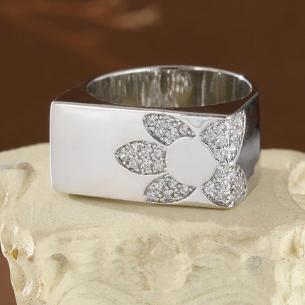 Evoke Modern Geometric Copper Ring with Flower Inlay & Gemstones