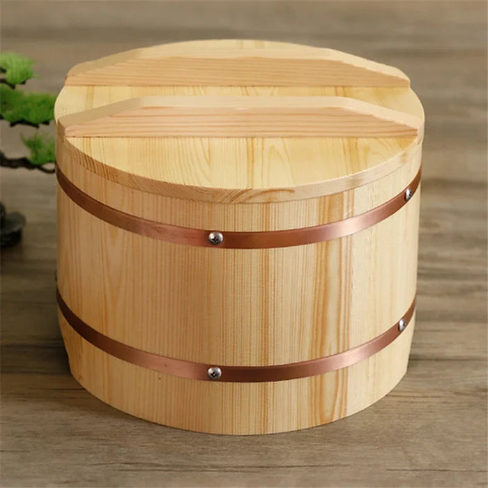 Rustic Wooden Sushi Serving Tray & Food Storage Solution