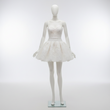Strapless Full Lace Mini Wedding Dress — Button Back, Custom & Plus Sizes