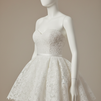 Strapless Full Lace Mini Wedding Dress — Button Back, Custom & Plus Sizes