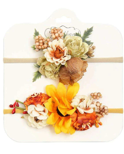 Floral Bow Infant Headband Set - 2-Piece Stretchy Hair Accessories for Newborns