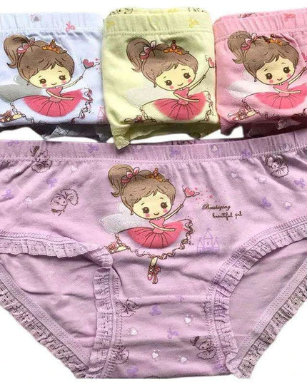4 pcs Girls' Cotton Briefs Collection - Soft, Breathable & Playful Patterns for Kids