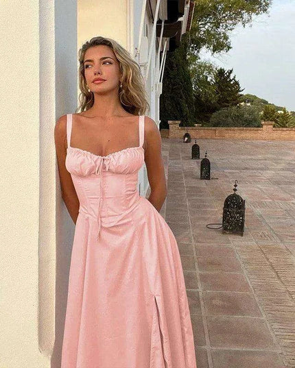 Elegant Black Midi Dress for Women - Lace-Up Spaghetti Strap Summer Party Dress 2023