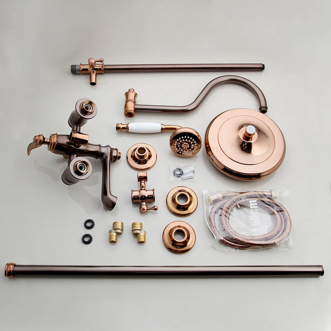 KEMAIDI Brass Shower System - Rainfall & Handheld Shower, Rose Gold