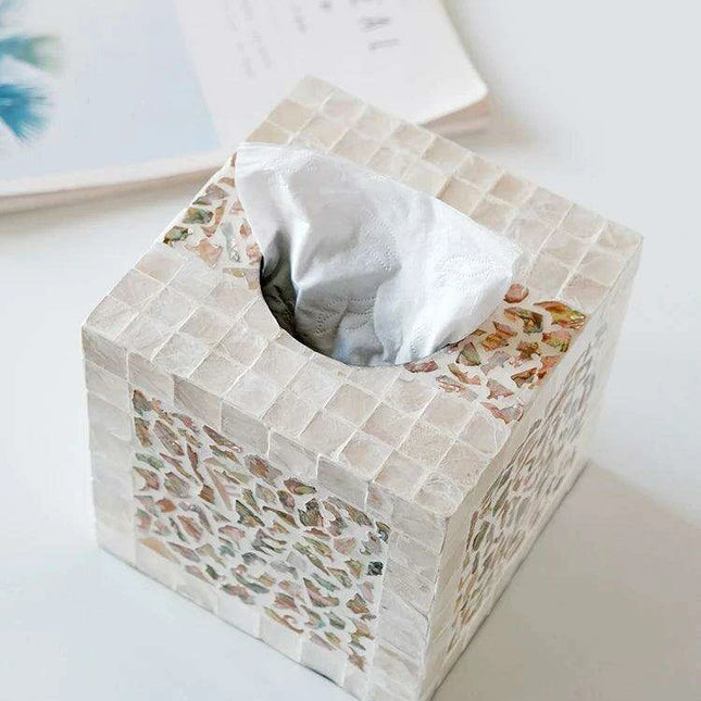 Elegant Handcrafted Mother of Pearl Tissue Box - Unique Artisan Decor for a Chic Home Upgrade
