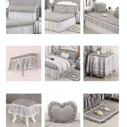 Polka Dot Cotton Luxurious 4-Piece Set with Ruffled Duvet Cover and Coordinated Bed Skirt