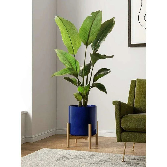 Elegant 12-Inch Blue Ceramic Planter with Enhanced Drainage System