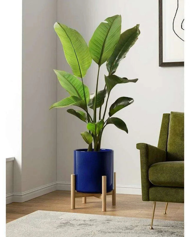 Elegant 12-Inch Blue Ceramic Planter with Enhanced Drainage System