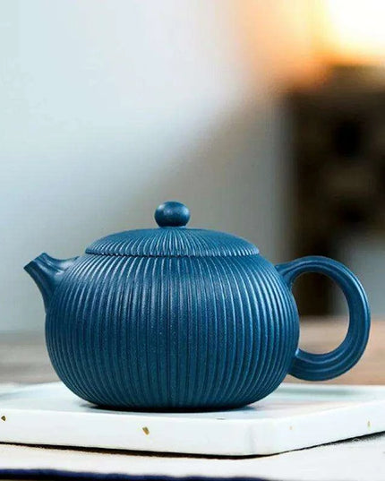 Artisan 250ml Purple Clay Teapot with Eye-Catching Striped Pattern - Genuine Tea Pot