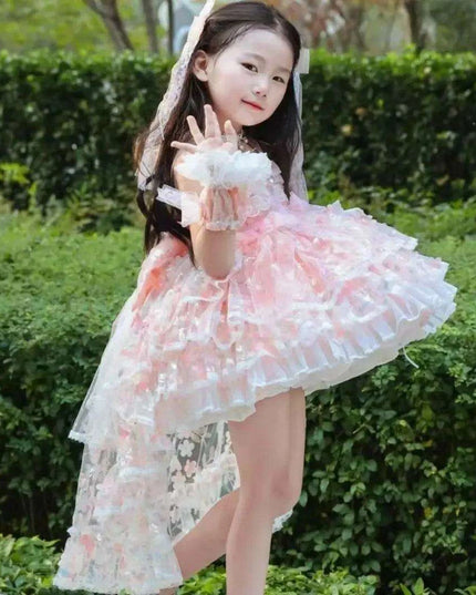 Fairy Tale Pink Lace Floral Dress for Baby Girls