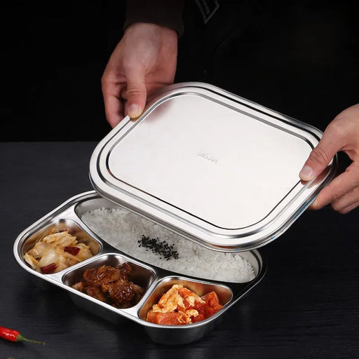 Stainless Steel Lunch Plate with Multi-Compartment Design