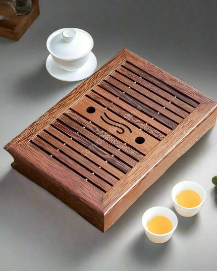 Luxurious Rosewood Tea Serving Tray with Convenient Storage Drawer - Stylish Wooden Table for Home Use