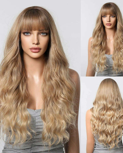 30-Inch Brown Wavy Synthetic Wig with Bangs - Perfect for Parties and Themed Events