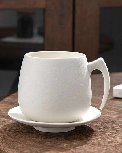 Vintage Luxe Ceramic Mug Set with Innovative Holder for Office Sophistication