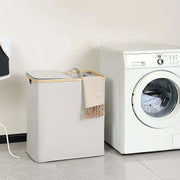 Elegant Bamboo Dual Laundry Sorter with Lid and Removable Bags