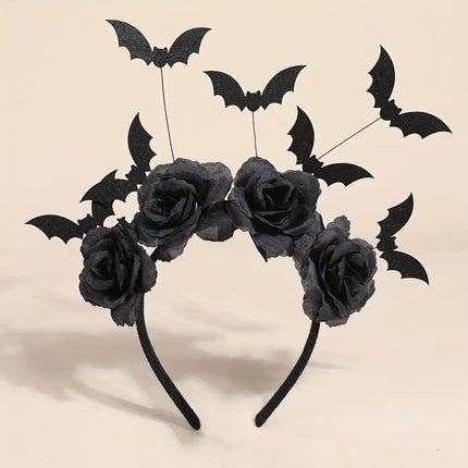 1 Piece Halloween Party Headband - Cute Witch Hat with Black Artificial Flowers, gothic Bat Clip, Dark Role-Playing Accessory 1-piece-halloween-party-headband-cute-witch-hat-with-black-artificial-flowers-gothic-bat-clip-dark-role-playing-accessory