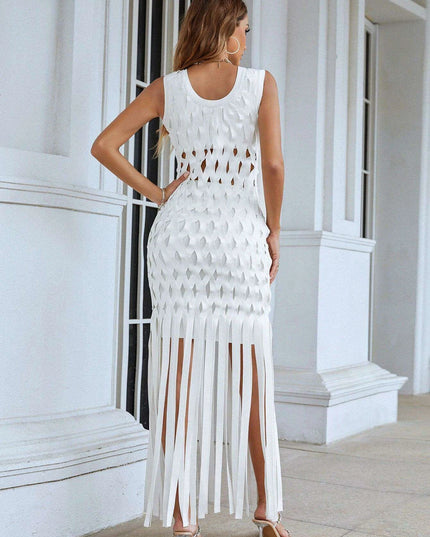 Chic White Tassel Bodycon Dress for Summer Soirees