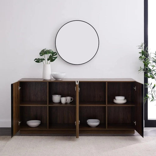 Sleek Contemporary Dark Walnut 4-Door Cutlery Storage Cabinet with Adjustable Shelves - Modern Design, 15.75" Deep x 70" Wide x 31" High, Free Shipping Included