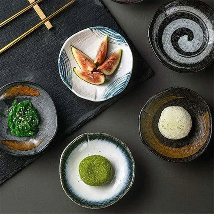 Sophisticated Japanese Ceramic Snack Plate Collection with Unique Elevated Saucer