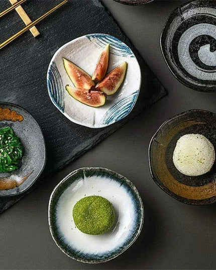 Sophisticated Japanese Ceramic Snack Plate Collection with Unique Elevated Saucer