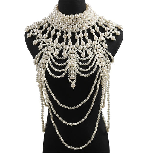 Pearl Elegance Statement Choker - Luxurious Beaded Body Chain