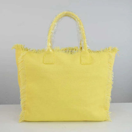Personalized Trendy Fringed Canvas Tote with Stylish Ruffles