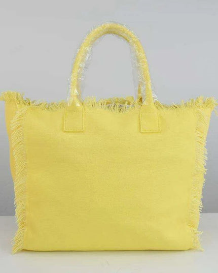 Personalized Trendy Fringed Canvas Tote with Stylish Ruffles