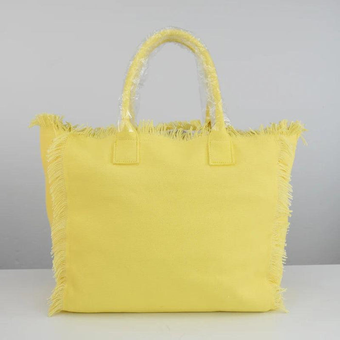 Personalized Trendy Fringed Canvas Tote with Stylish Ruffles
