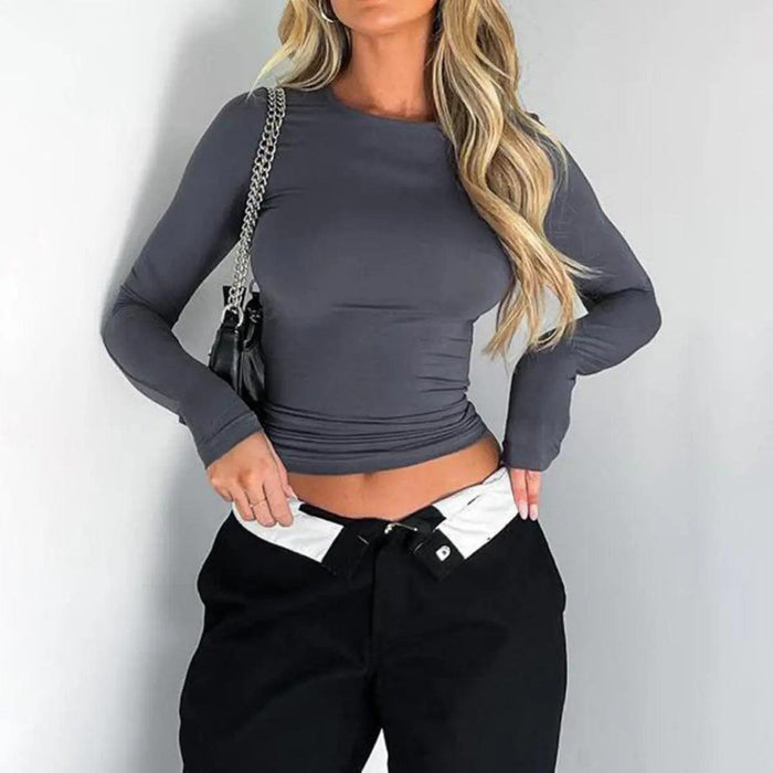 Chic Y2K Vibes: Women's Slim Fit Long Sleeve Top - Retro Street Style Essential