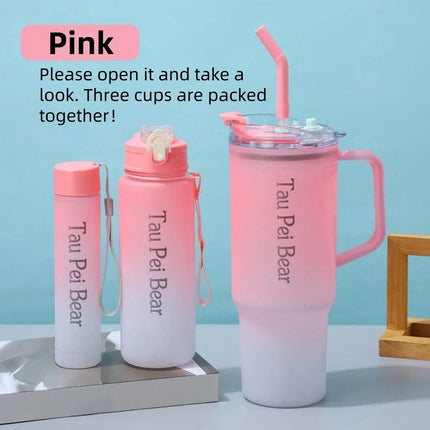 Shop1103833289 40oz Gradient Color Portable Cup Set with Straw, 3-Piec