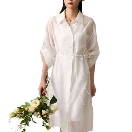 Chic Sheer Belted Dress for Women - Modern Minimalist Summer Style