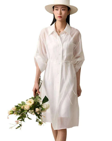 Chic Sheer Belted Dress for Women - Modern Minimalist Summer Style