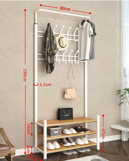 Modern Entryway Organizer with Hooks - Stylish Storage Solution for Shoes and Coats