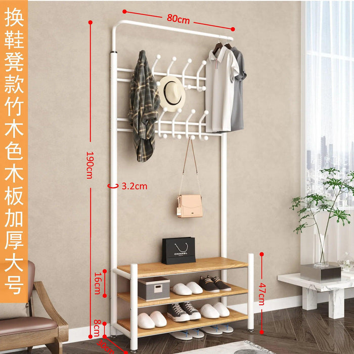 Modern Entryway Organizer with Hooks - Stylish Storage Solution for Shoes and Coats