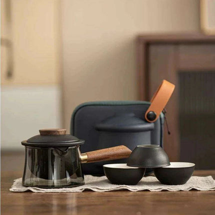 On-the-Go Elegant Ceramic Kung Fu Tea Set: Teapot and Three Travel Cups for Tea Lovers
