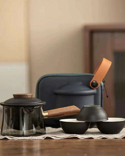 On-the-Go Elegant Ceramic Kung Fu Tea Set: Teapot and Three Travel Cups for Tea Lovers