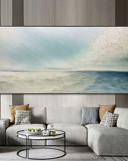 Serene Coastal Retreat Hand-Painted Canvas Art: Tranquil Beachscape for Your Home