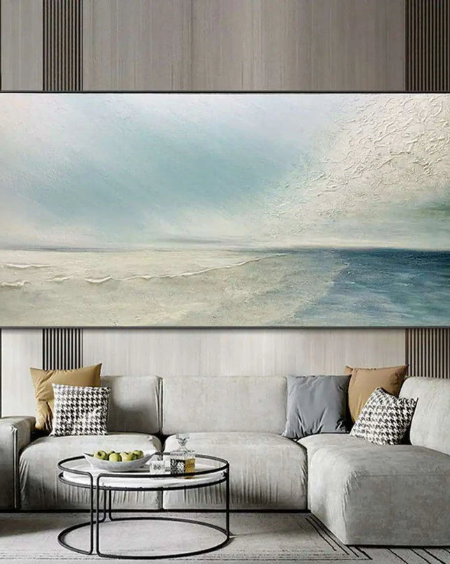 Serene Coastal Retreat Hand-Painted Canvas Art: Tranquil Beachscape for Your Home