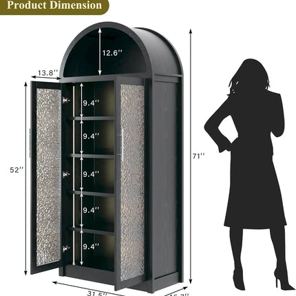 71" Tall Arched Cabinet with LED Lights | Glass Door Pantry Storage Cabinet