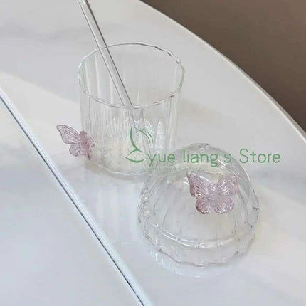 Elegant 3D Butterfly Round Glass Mug for Stylish Floral Drinks