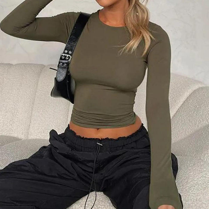 Chic Y2K Vibes: Women's Slim Fit Long Sleeve Top - Retro Street Style Essential