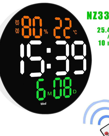 Vibrant 10-Inch LED Wall Clock with Remote, Temperature Readout, and Dual Alarm Features - Stylish Home Décor Timepiece