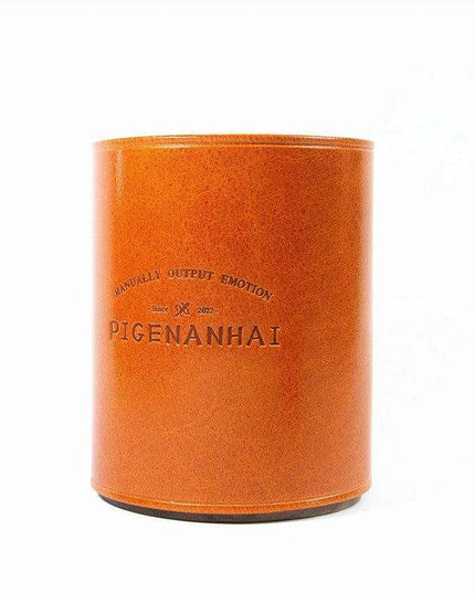 Chic Retro Leather and Walnut Writing Utensil Holder - Classic Elegance