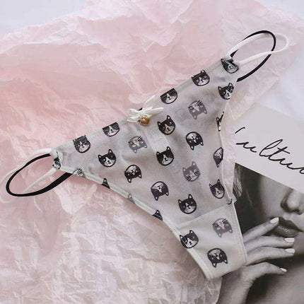 Charming Women's Sheer T-Back Thongs with Playful Strawberry and Cherry Print - Low-Waisted Seamless Sexy Underwear