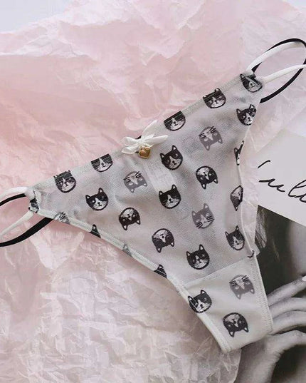 Charming Women's Sheer T-Back Thongs with Playful Strawberry and Cherry Print - Low-Waisted Seamless Sexy Underwear