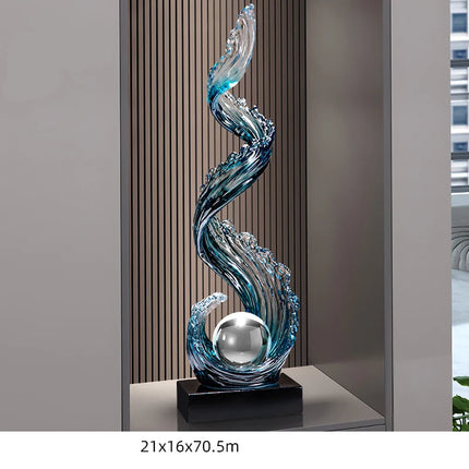 Home Decor Wind and Water Rising Decorations,Blue Resin Sculpture Luxu
